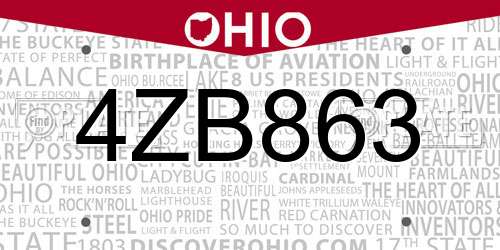 4ZB863 Ohio License Plate