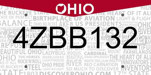 4ZBB132 Ohio License Plate