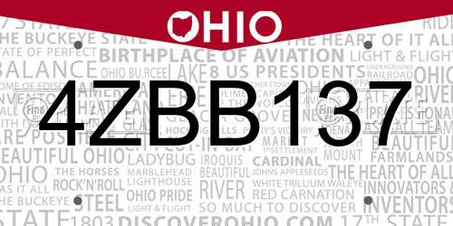 4ZBB137 Ohio License Plate