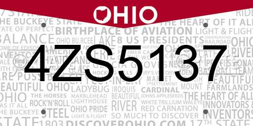 4ZS5137 Ohio License Plate
