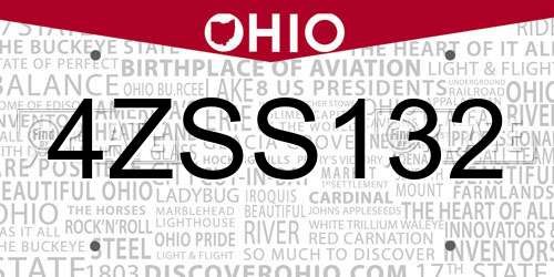 4ZSS132 Ohio License Plate