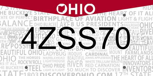 4ZSS70 Ohio License Plate