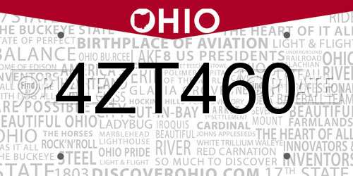 4ZT460 Ohio License Plate