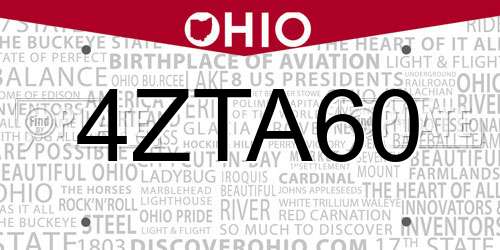 4ZTA60 Ohio License Plate