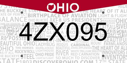 4ZX095 Ohio License Plate
