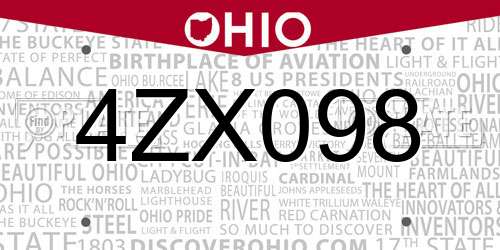 4ZX098 Ohio License Plate