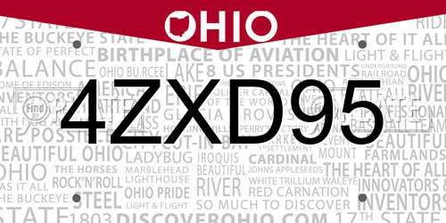 4ZXD95 Ohio License Plate