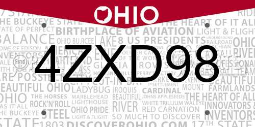4ZXD98 Ohio License Plate