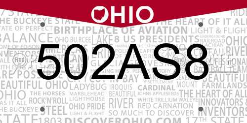 502AS8 Ohio License Plate