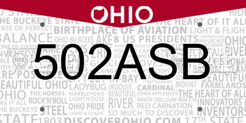502ASB Ohio License Plate