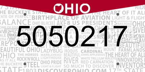 5050217 Ohio License Plate