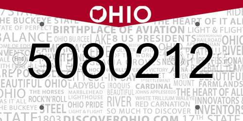 5080212 Ohio License Plate