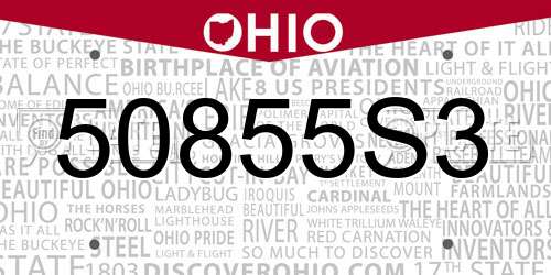 50855S3 Ohio License Plate