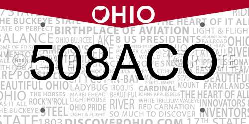 508ACO Ohio License Plate