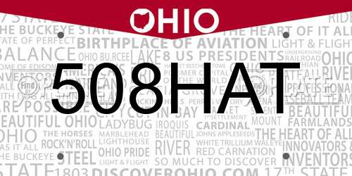 508HAT Ohio License Plate