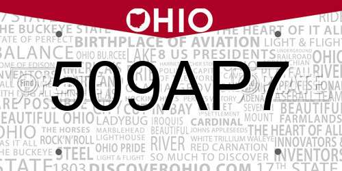509AP7 Ohio License Plate