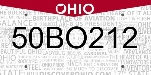 50BO212 Ohio License Plate