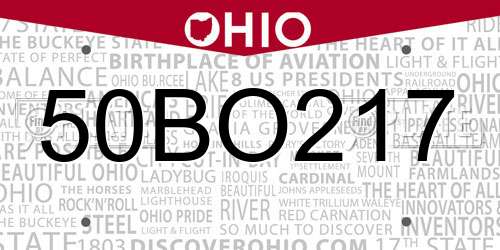 50BO217 Ohio License Plate