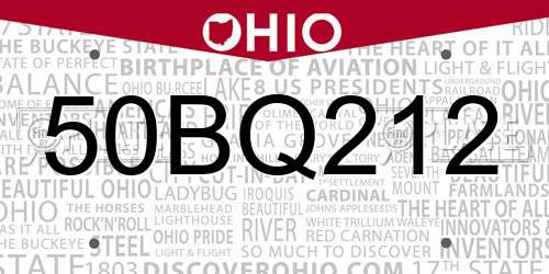 50BQ212 Ohio License Plate