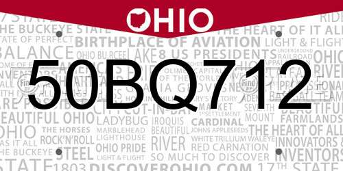 50BQ712 Ohio License Plate