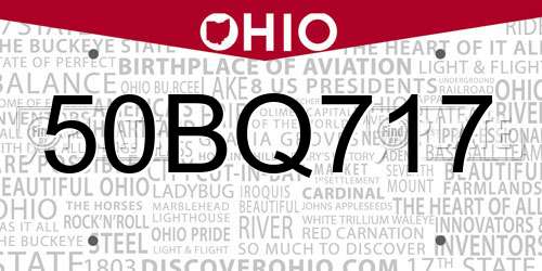 50BQ717 Ohio License Plate