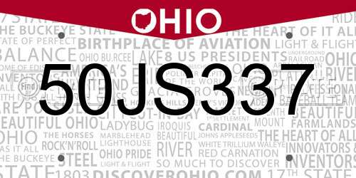50JS337 Ohio License Plate
