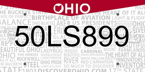 50LS899 Ohio License Plate