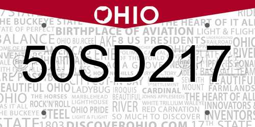 50SD217 Ohio License Plate