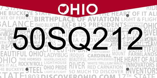 50SQ212 Ohio License Plate