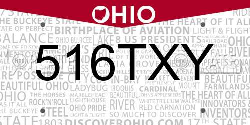 516TXY Ohio License Plate