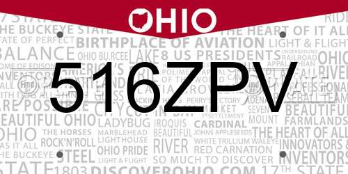 516ZPV Ohio License Plate