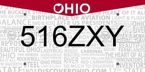 516ZXY Ohio License Plate