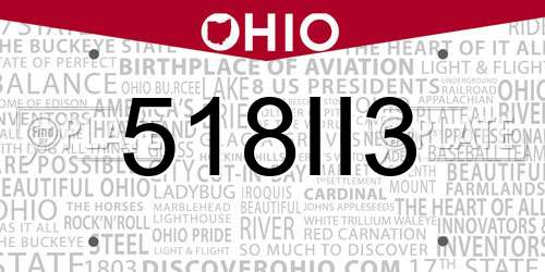 518II3 Ohio License Plate