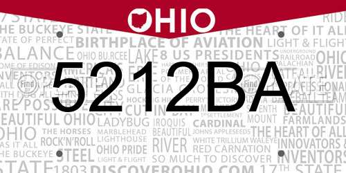 5212BA Ohio License Plate