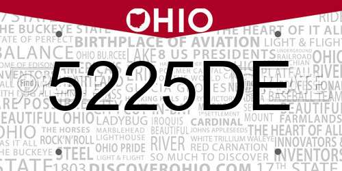 5225DE Ohio License Plate