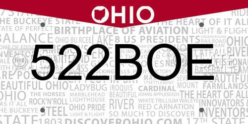 522BOE Ohio License Plate