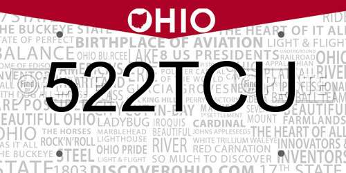 522TCU Ohio License Plate