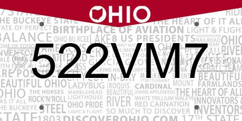 522VM7 Ohio License Plate