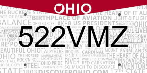 522VMZ Ohio License Plate
