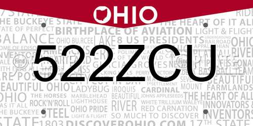 522ZCU Ohio License Plate