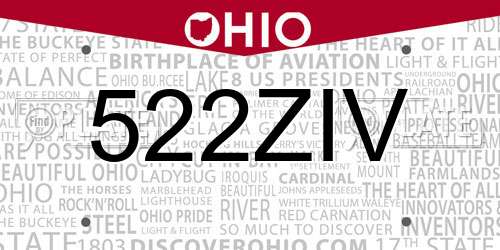 522ZIV Ohio License Plate