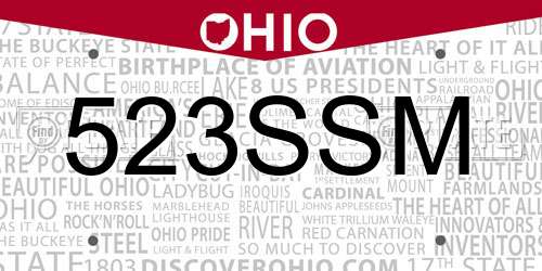 523SSM Ohio License Plate