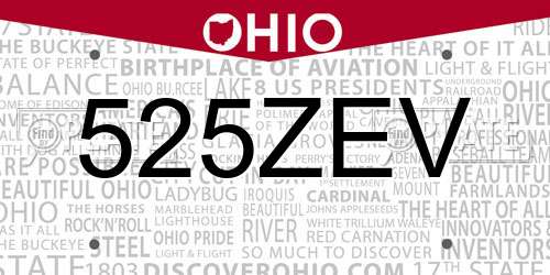 525ZEV Ohio License Plate