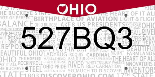 527BQ3 Ohio License Plate