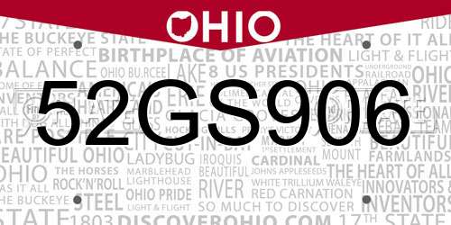 52GS906 Ohio License Plate