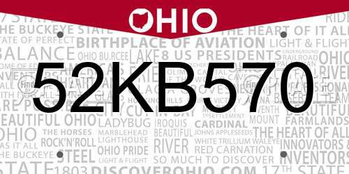 52KB570 Ohio License Plate