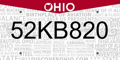 52KB820 Ohio License Plate