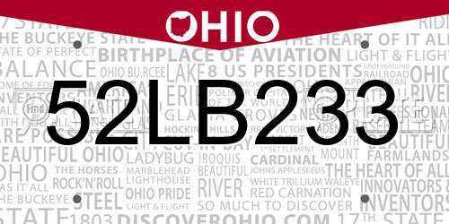 52LB233 Ohio License Plate