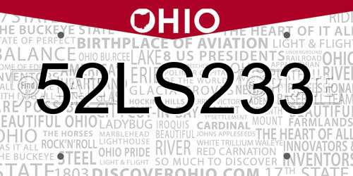52LS233 Ohio License Plate