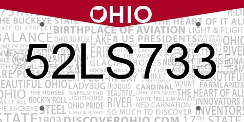 52LS733 Ohio License Plate
